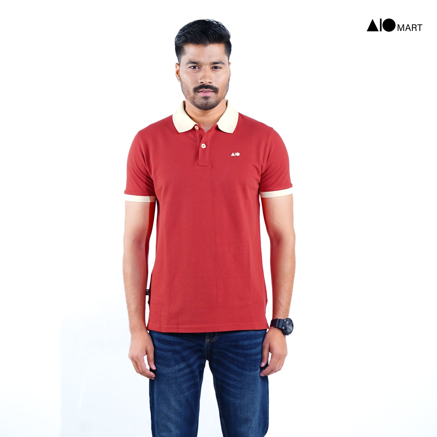 Men's Contrast Polo Shirt (Mexican Red)