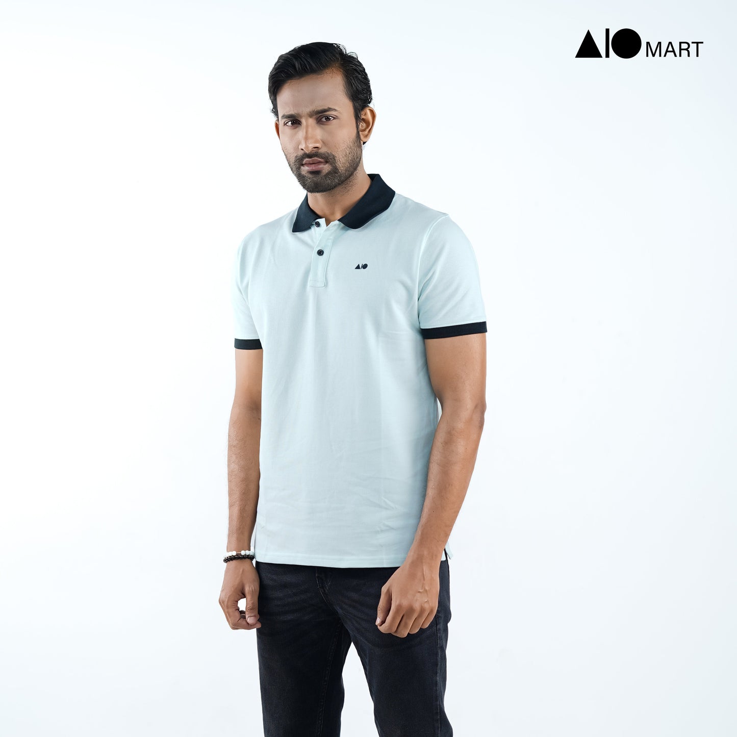 Men's Contrast Polo Shirt (Sky Blue)
