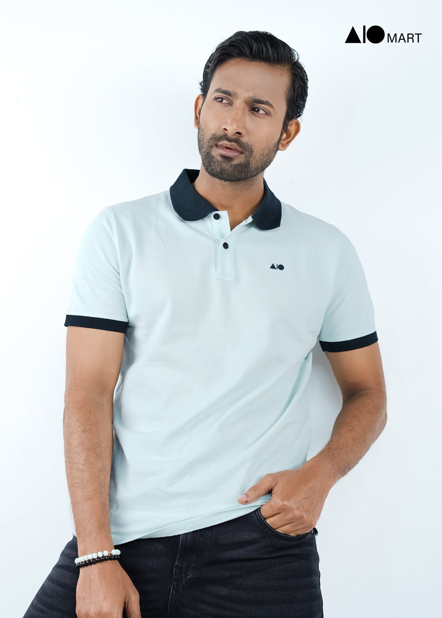 Men's Contrast Polo Shirt (Sky Blue)