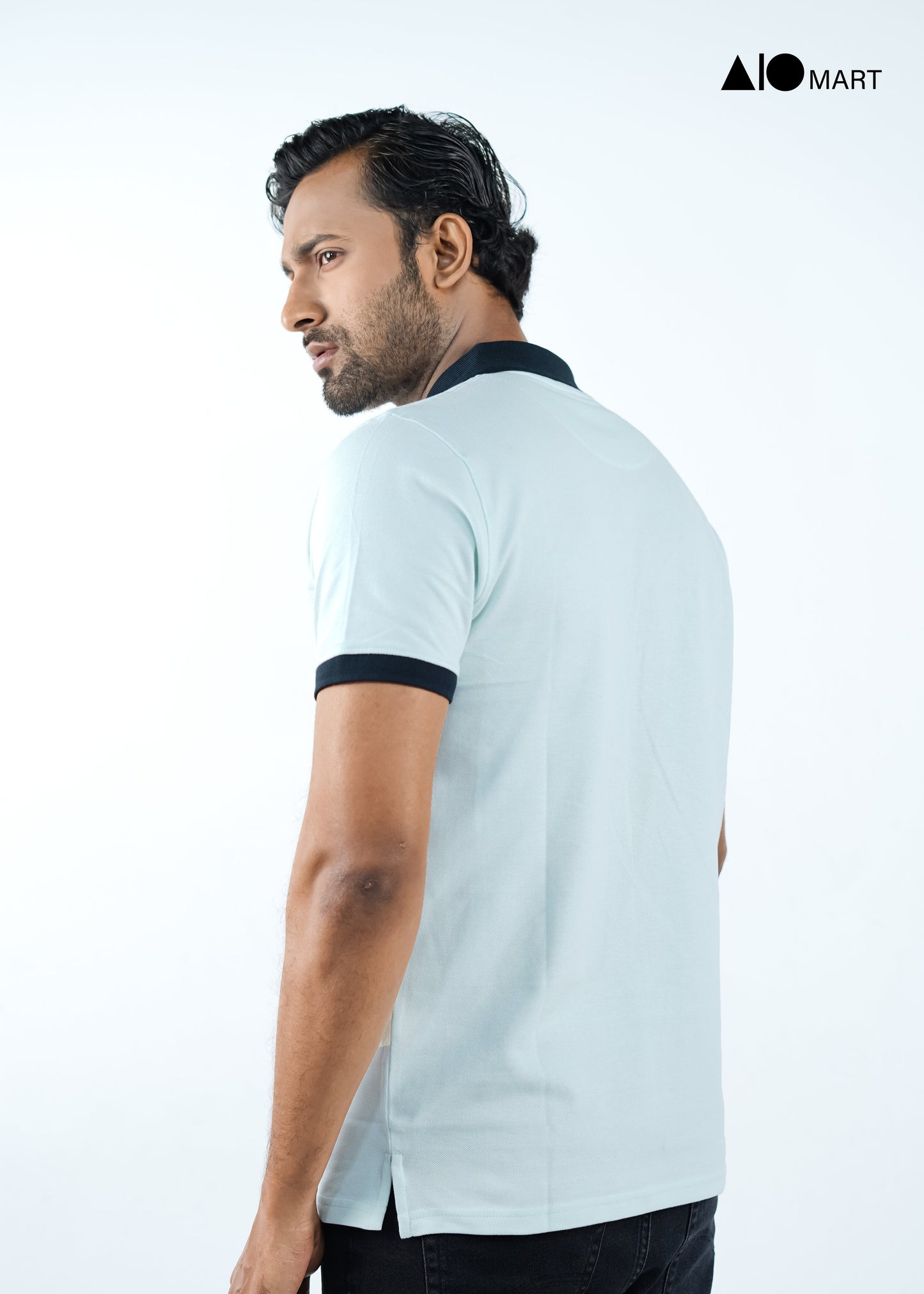 Men's Contrast Polo Shirt (Sky Blue)
