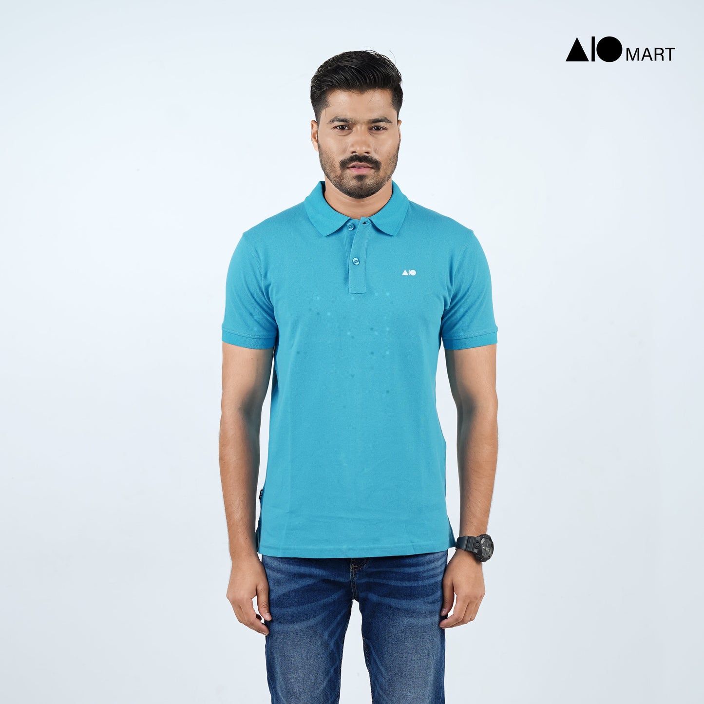 Men's Pique Cotton Polo Shirt (Light Blue)