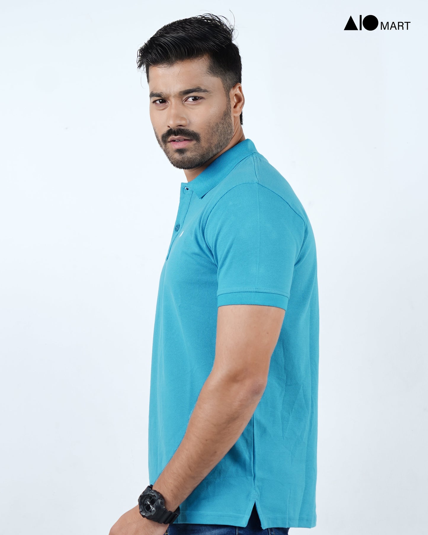 Men's Pique Cotton Polo Shirt (Light Blue)