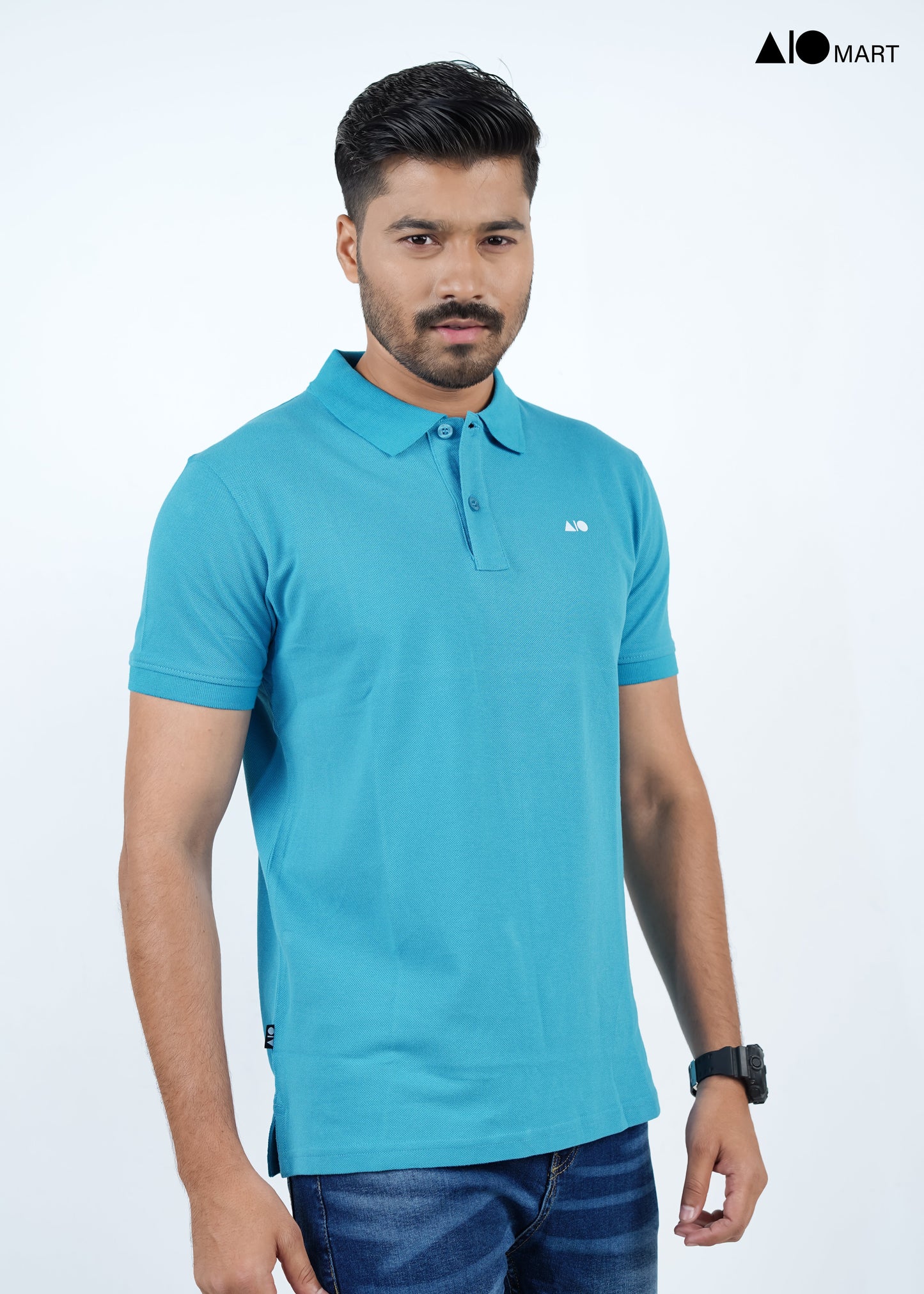 Men's Pique Cotton Polo Shirt (Light Blue)