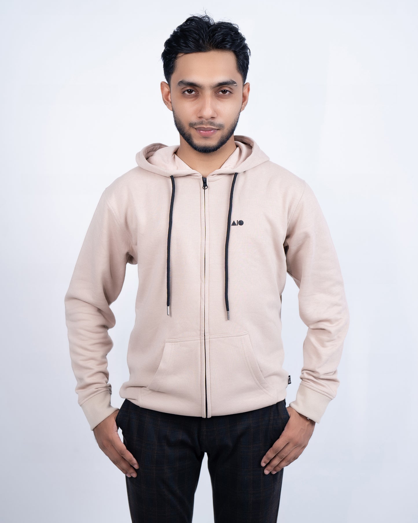 Men's Full Zipper Hoodie (Beige)