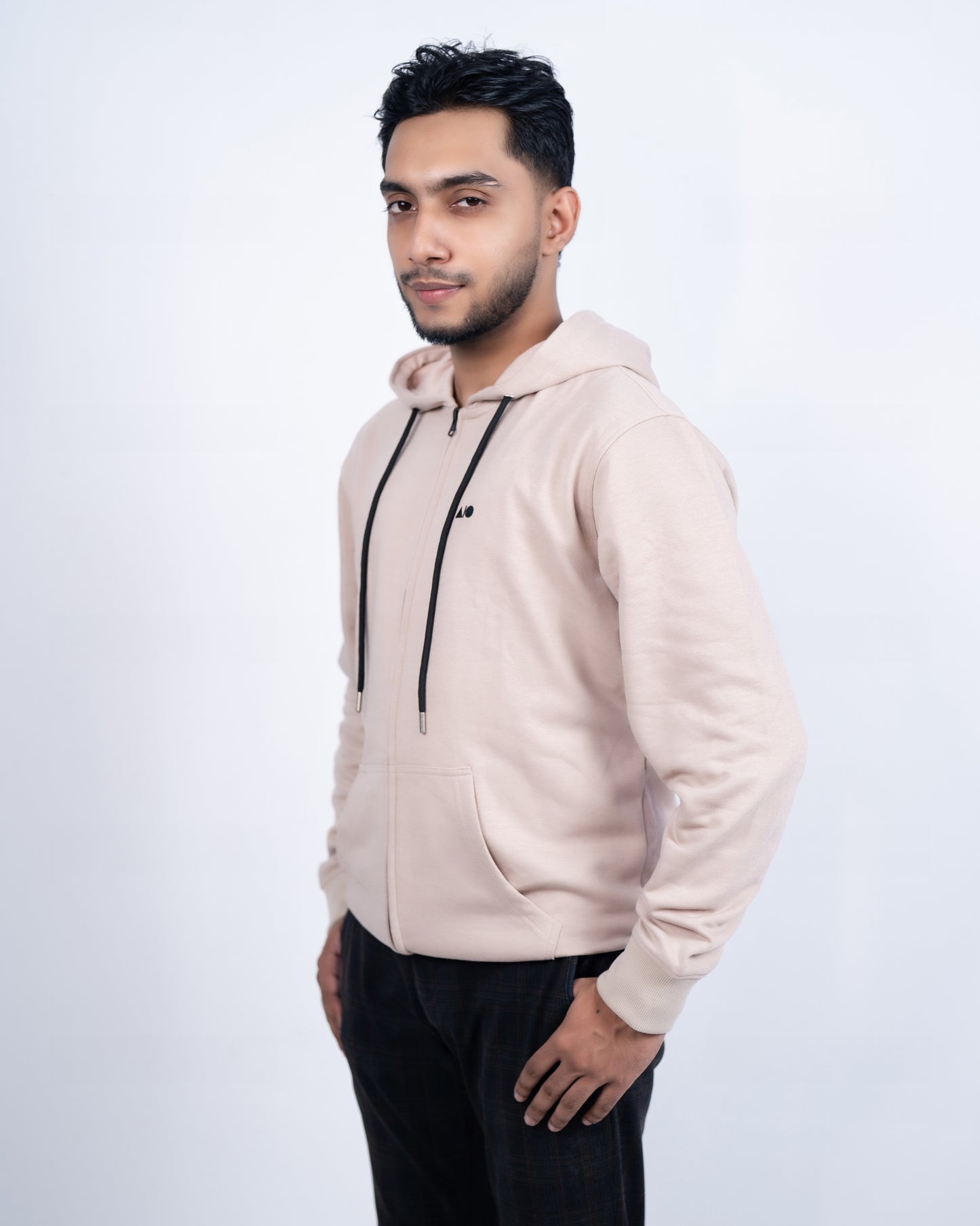 Men's Full Zipper Hoodie (Beige)