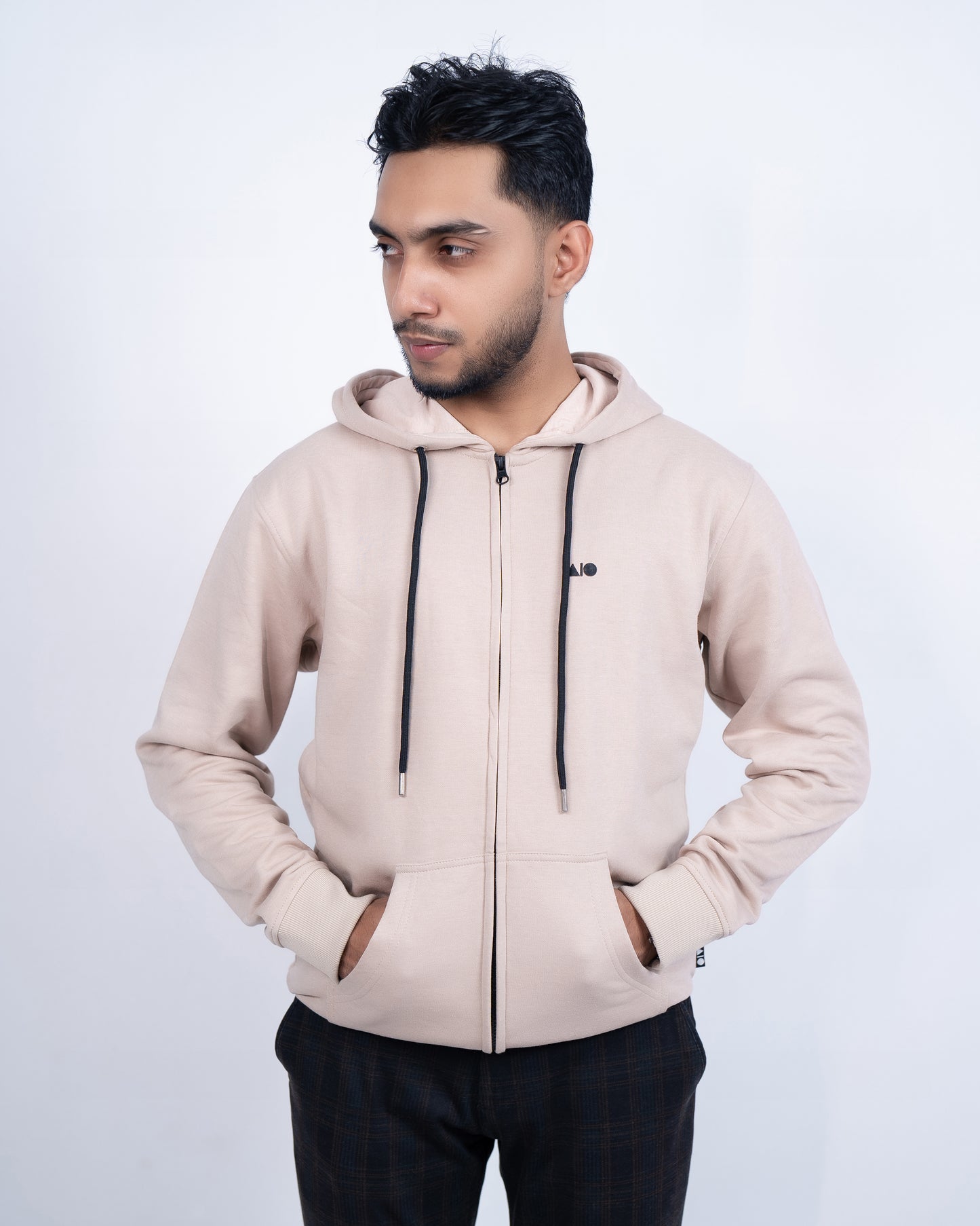 Men's Full Zipper Hoodie (Beige)