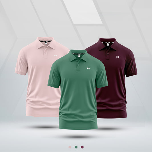 Men's Premium Polo Shirt - Combo (Chalk Pink, Green & Maroon)
