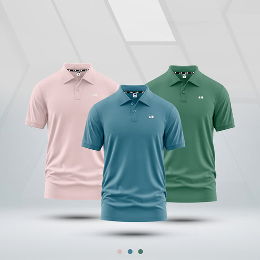 Men's Premium Polo Shirt - Combo (Chalk Pink, Deep Blue & Green)