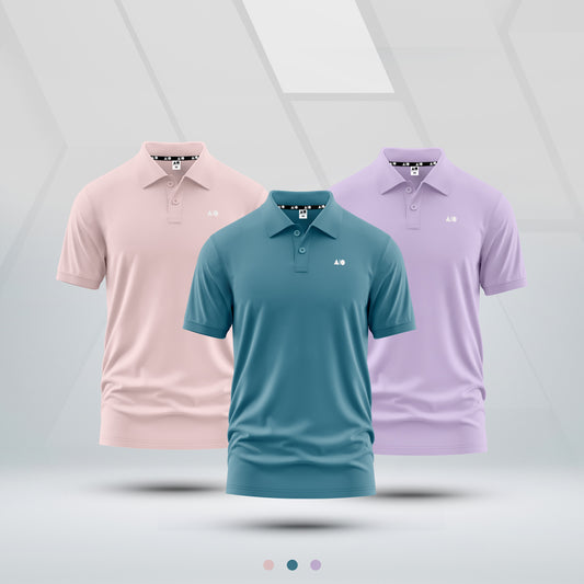 Men's Premium Polo Shirt - Combo (Chalk Pink, Deep Blue & Purple Rose)