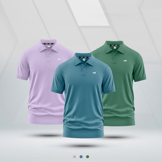 Men's Premium Polo Shirt - Combo (Purple Rose, Deep Blue & Green)
