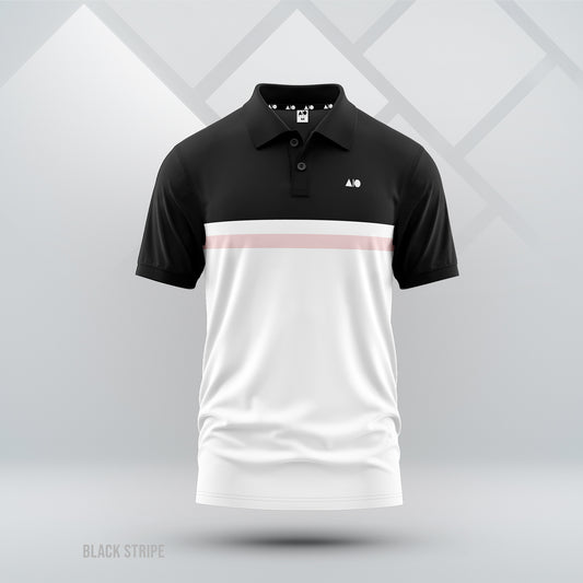 Men's Cut & Print Polo Shirt (Black & White)