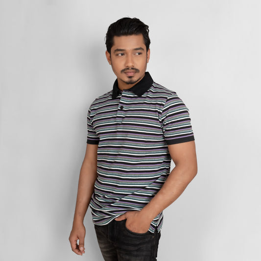 Men's Pique Cotton Polo Shirt (Black Stripe)