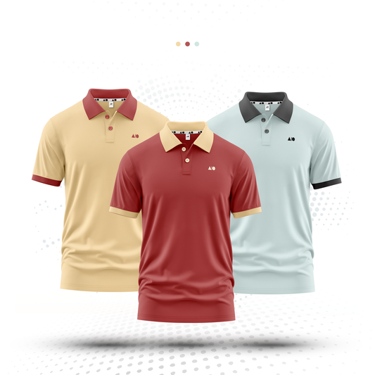 Men's Contrast Polo Shirt - Combo (Light Yellow, SkyBlue, Mexican Red)
