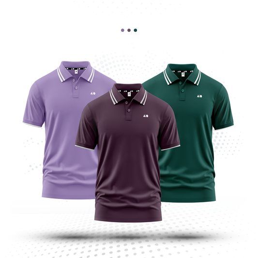 Men's Tipping Polo Shirt - Combo (Purple, Wine & Forest Green)