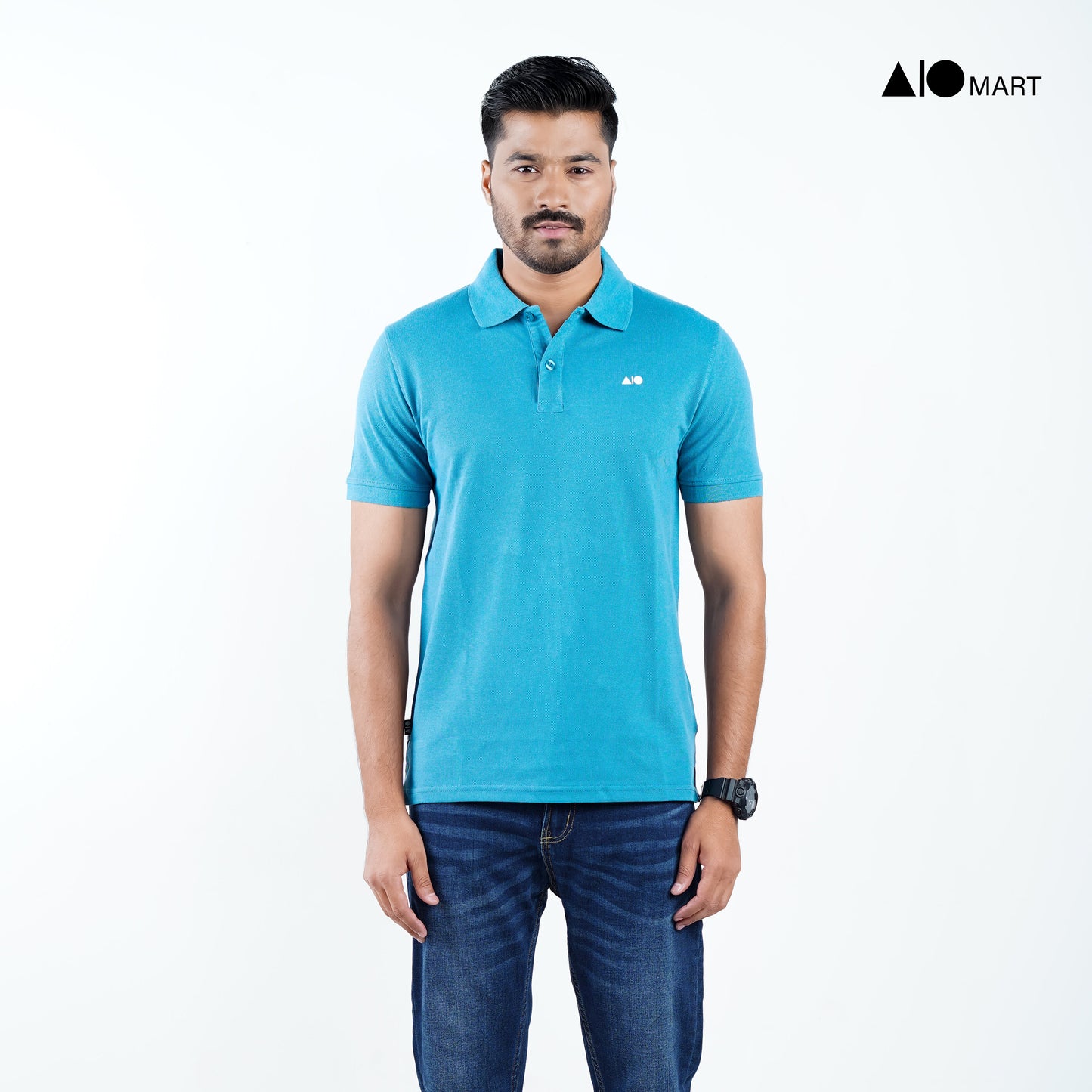 Men's Pique Cotton Polo Shirt (Light Blue)