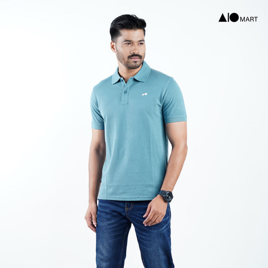 Men's Pique Cotton Polo Shirt (Light Blue)