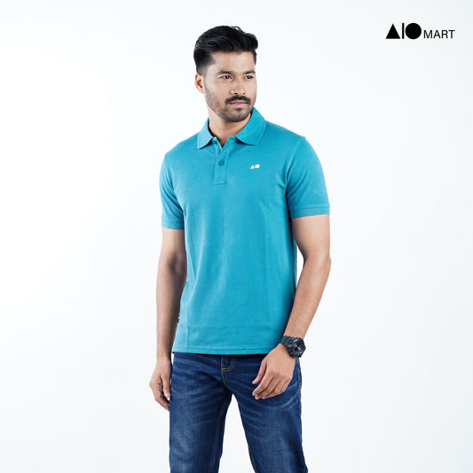 Men's Pique Cotton Polo Shirt (Light Blue)