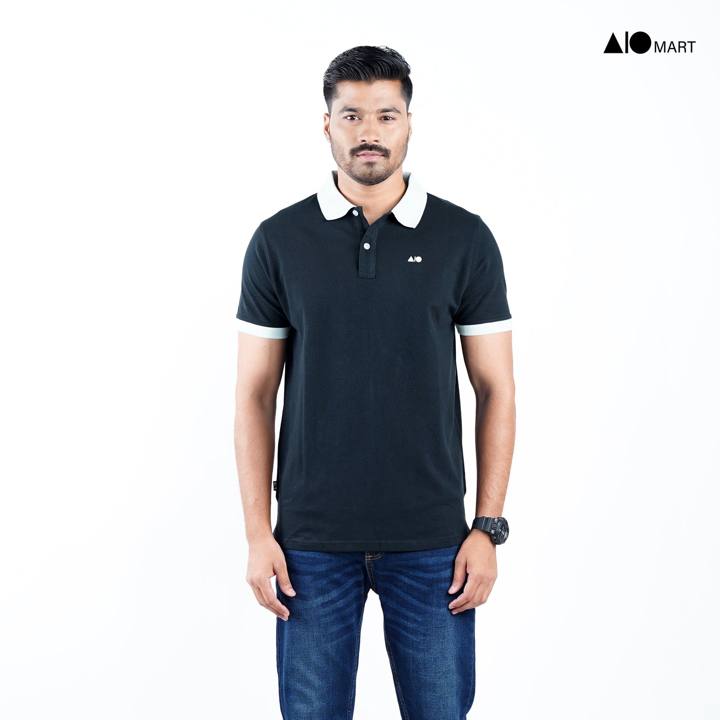 Men's Contrast Polo Shirt (Black Velvet)
