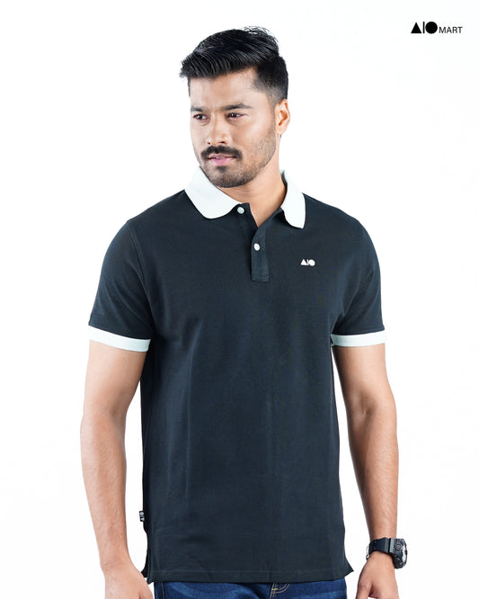 Men's Contrast Polo Shirt (Black Velvet)
