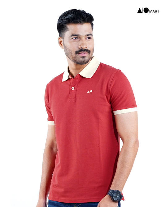 Men's Contrast Polo Shirt (Mexican Red)