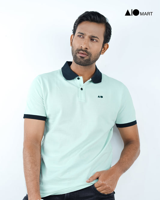 Men's Contrast Polo Shirt (Sky Blue)