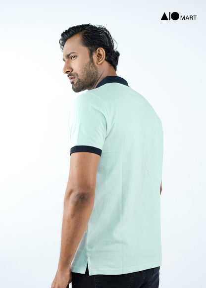 Men's Contrast Polo Shirt (Sky Blue)