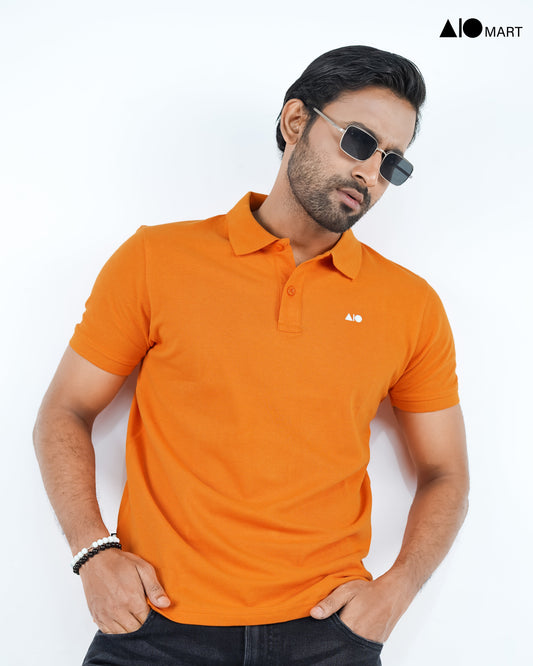 Men's Pique Cotton Polo Shirt (Orange)
