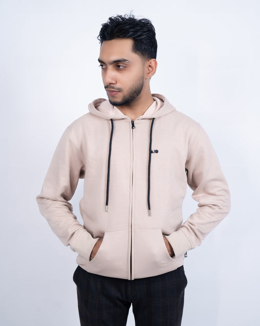 Men's Full Zipper Hoodie (Beige)