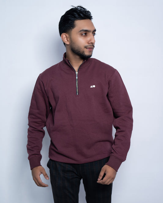 Short Zipper Sweatshirt - (Maroon)