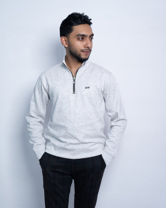 Short Zipper Sweatshirt - (Light Grey Milans)