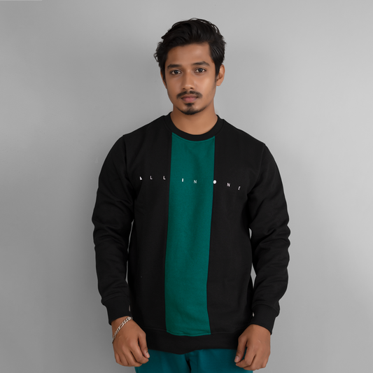 Mens Sweatshirt - Jet Black & Teal Green